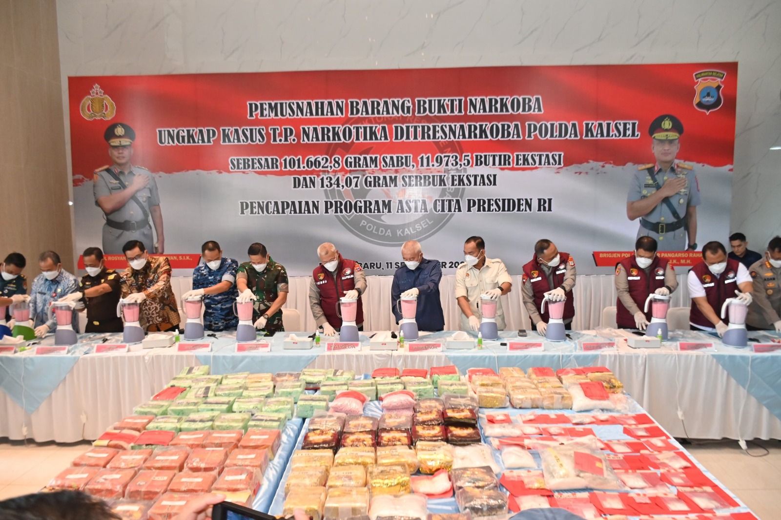 Polda Kalsel Musnahkan 101 Kg Sabu dan 11.973 Butir Ekstasi